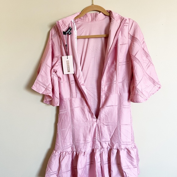 Missguided Pink Plaid Flutter Sleeve SteamPunk Grunge Barbie Skater Dress Size 8 - Picture 5 of 13